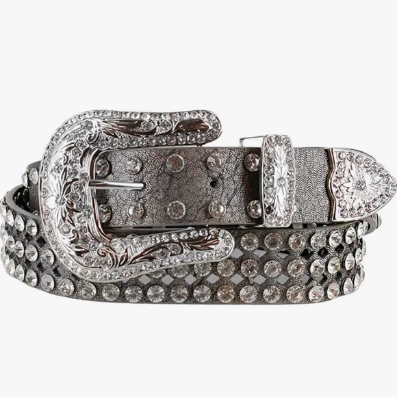 Accessories - Shyanne Women's Rhinestone Filigree Leather Belt - 150-SIL S/M